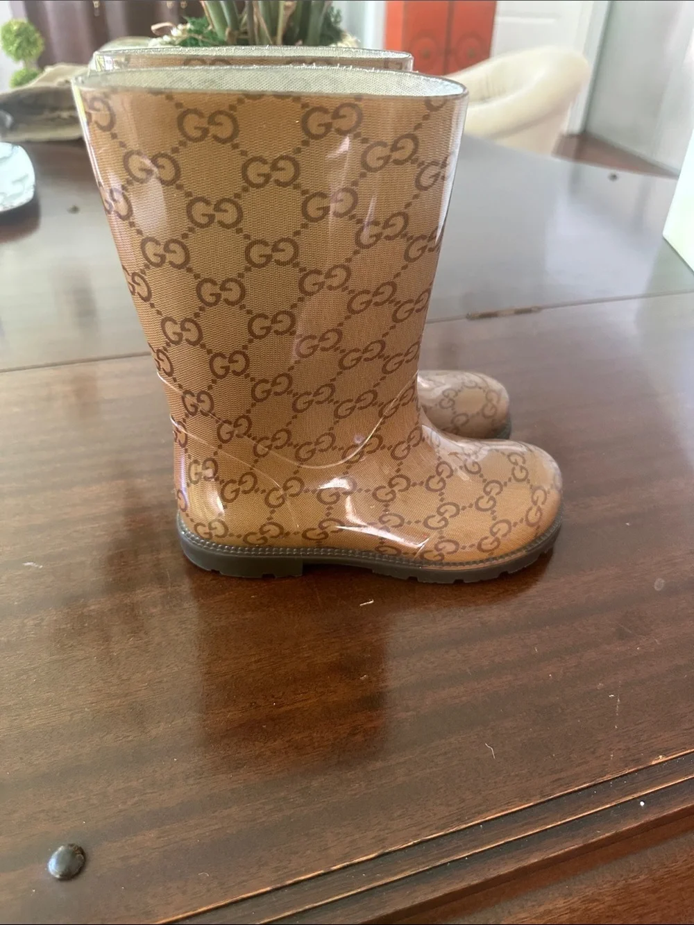 Designer-Gucci Kids Brown Logo Rain Boots